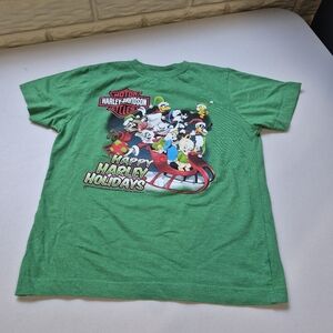 Harley Davidson Shirt Kids Youth Small Green Looney Tunes Christmas Holidays